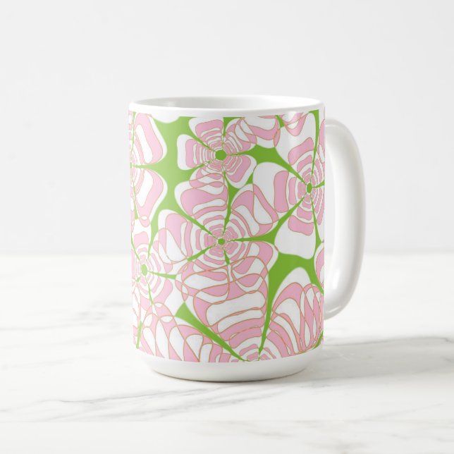 Flower Power 1 Pink, Green, Orange, Brown Accents Coffee Mug (Front Right)