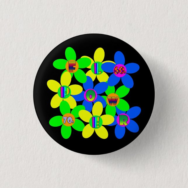 Flower Power 60s-70s 3 Cm Round Badge (Front)