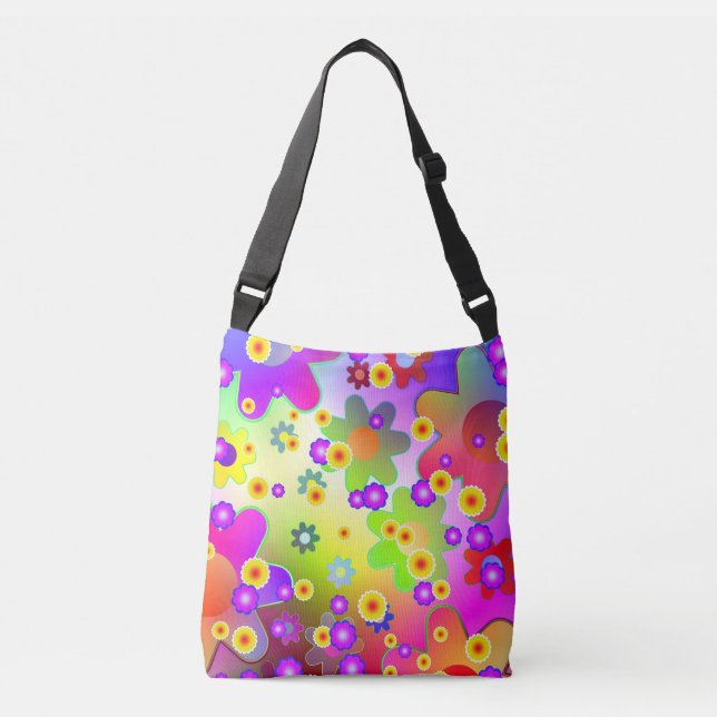 Flower Power 60's Adjustable Strap Tote Bag (Front)