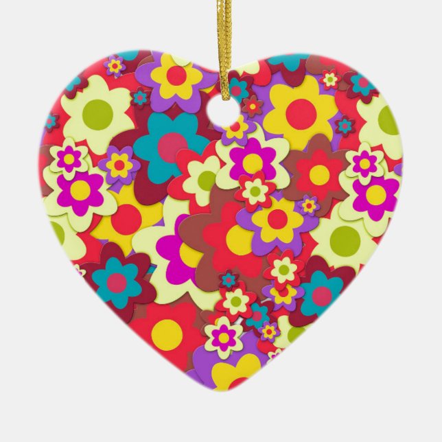 Flower Power 60s hippy Ceramic Tree Decoration (Front)