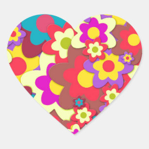 Flower Power 60s hippy Heart Sticker