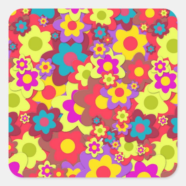 Flower Power 60s hippy Square Sticker (Front)