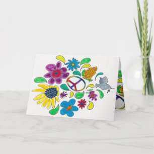 flower power '60's peace symbols card
