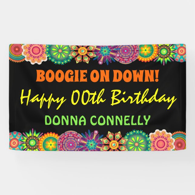 Flower Power 70's Colourful Birthday Party Banner (Horizontal)