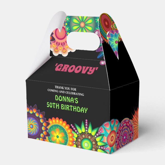 Flower Power 70's Colourful Birthday Party  Favour Box (Front Side)