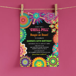 Flower Power 70's Colourful Birthday Party Invitation