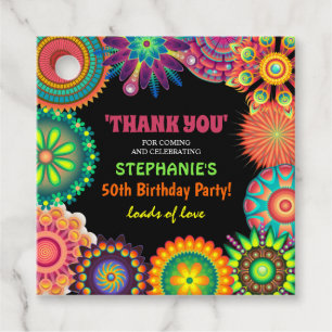 Flower Power 70's Colourful Birthday Thank You Favour Tags