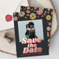 Flower Power 70's Retro Groovy Photo Save The Date