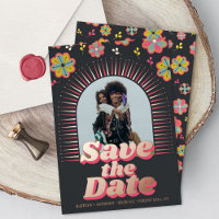 Flower Power 70's Retro Groovy Photo Save The Date