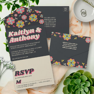 Flower Power 70's Retro Groovy Wedding All In One Invitation