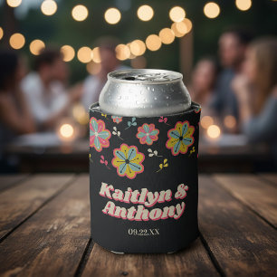 Flower Power 70's Retro Groovy Wedding Can Cooler