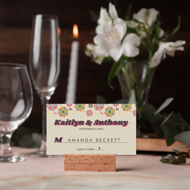 Flower Power 70's Retro Groovy Wedding Place Card (Creator Uploaded)