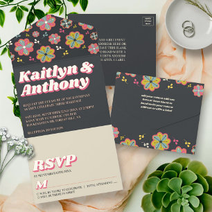 Flower Power 70's Retro Groovy Wedding Real Foil All In One Invitation