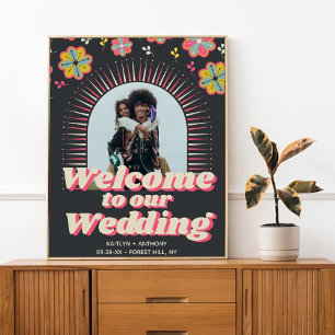 Flower Power 70's Retro Groovy Wedding Welcome Poster