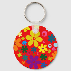 FLOWER POWER (a retro colourful floral design) ~~ Key Ring