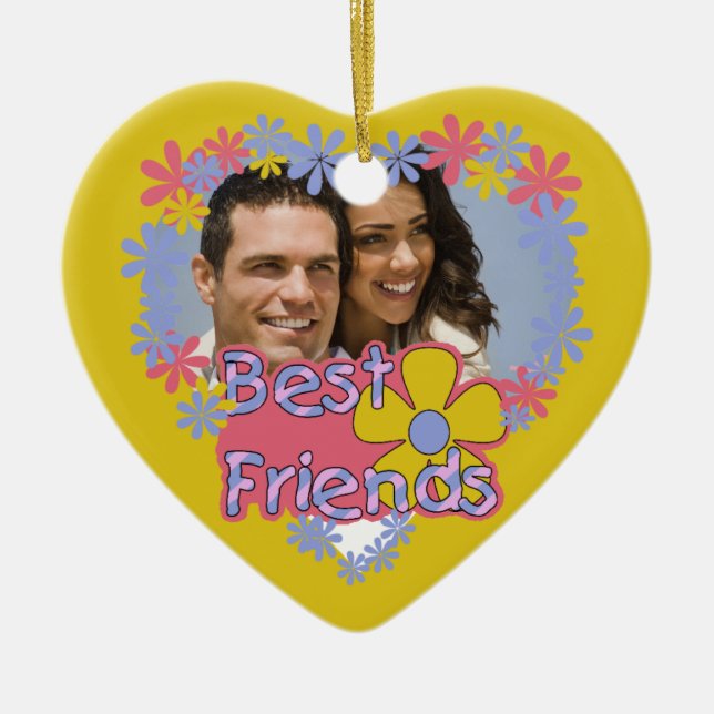 Flower Power Best Friends Photo Keepsake Ceramic Tree Decoration (Front)