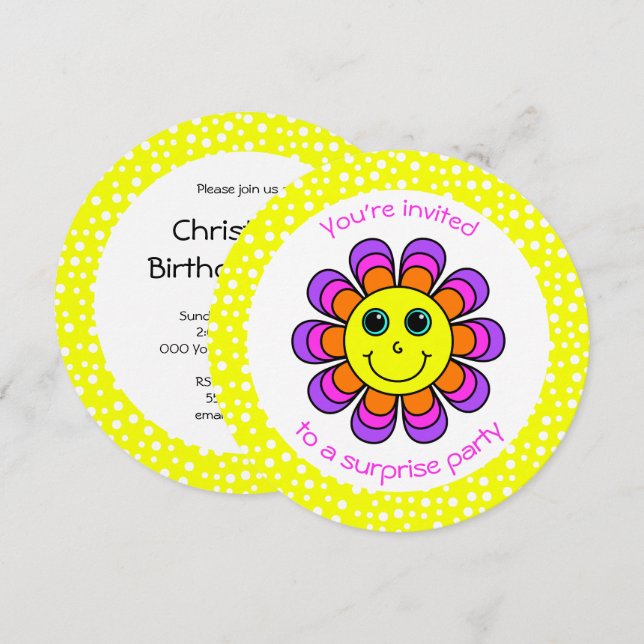 Flower Power Birthday Party Invitation (Front/Back)