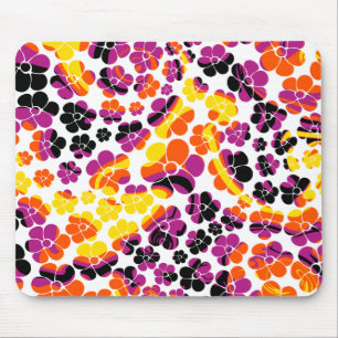 Flower Power - Black, Pink, Orange and Yellow Mouse Mat