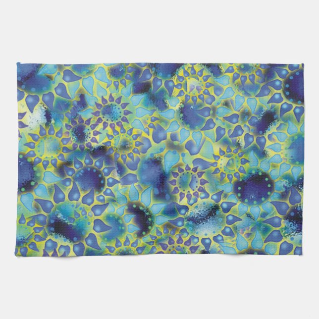 Flower Power Blue Petalled Flowers Tea Towel (Horizontal)