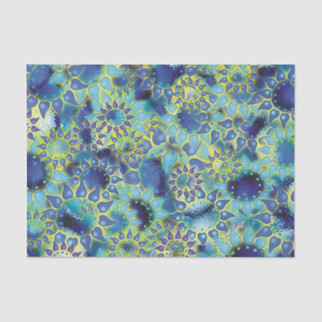 Flower Power Blue Petalled Flowers Tissue Paper (Front)