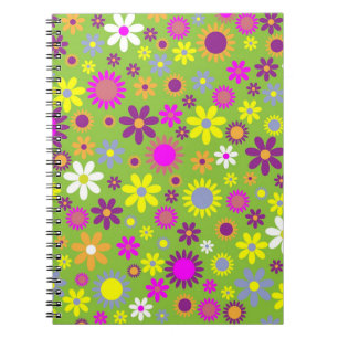 Flower Power Bright Green Pattern Notebook