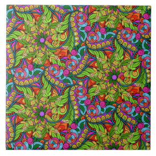 Flower Power! Brightly Coloured Neon Mandala Tile