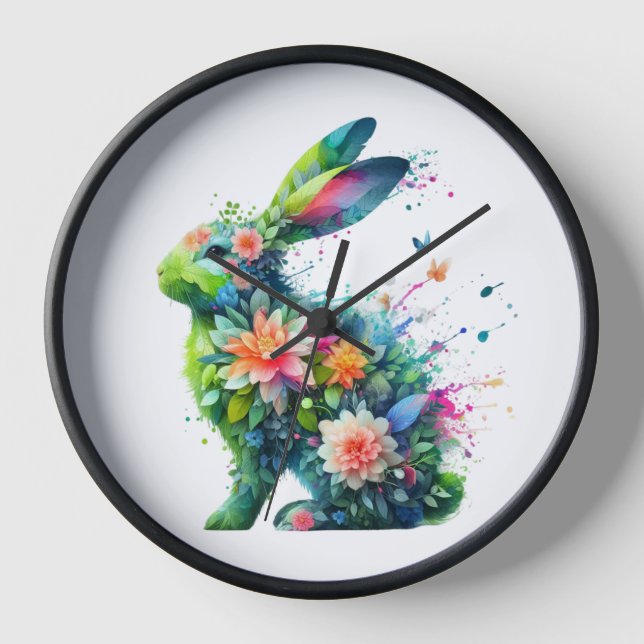 Flower Power Bunny Rabbit Clock (Front)