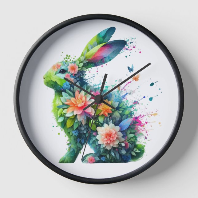 Flower Power Bunny Rabbit Clock (Front)