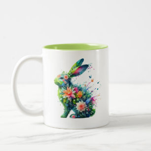 Flower Power Bunny Rabbit Two-Tone Coffee Mug