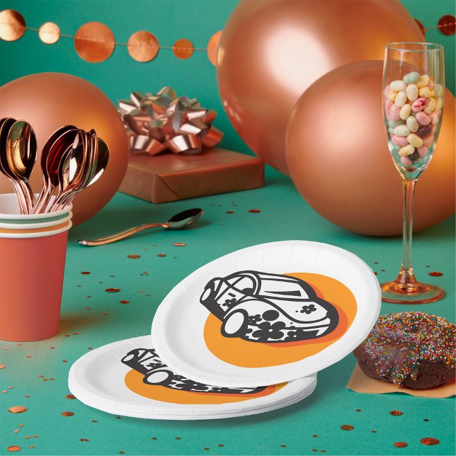 Flower Power Car Cute Hippie Style Paper Plate (Creator Uploaded)