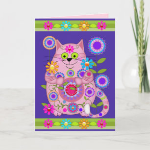 Flower Power Cat birthday card