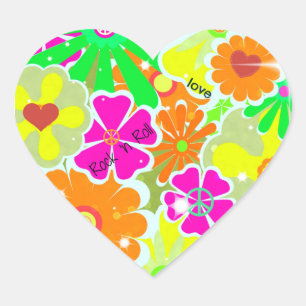 Flower Power, celebrate the sixties,  Heart Sticker
