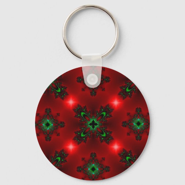 Flower Power, Christmas Magic in Red and Green Key Ring (Front)