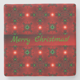 Flower Power, Christmas Magic in Red and Green Stone Coaster