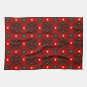 Flower Power, Christmas Magic in Red and Green Tea Towel