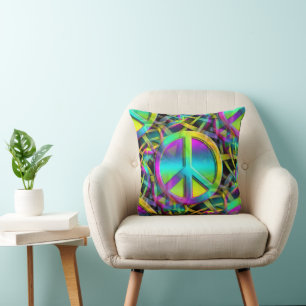 Flower Power - Colourfully Peace Sign Pattern 1 Cushion