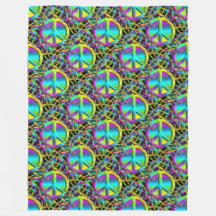 Flower Power - Colourfully Peace Sign Pattern 1 Fleece Blanket