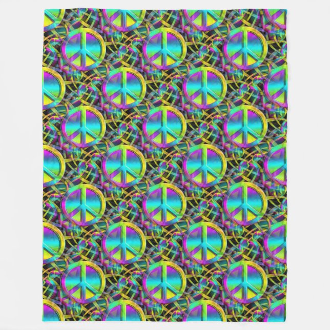 Flower Power - Colourfully Peace Sign Pattern 1 Fleece Blanket (Front)