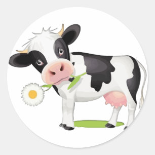 Flower Power Cow Classic Round Sticker