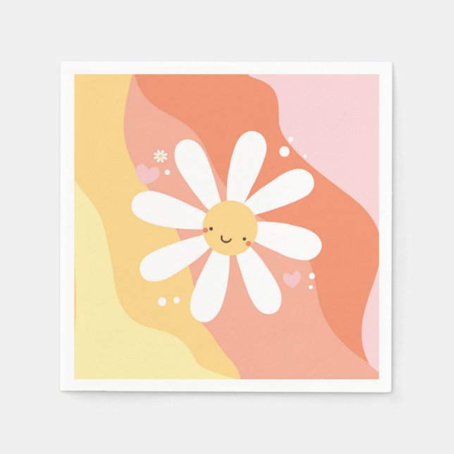 Flower Power Daisy 60's Hippie party napkins (Front)