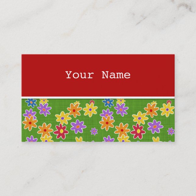 Flower Power Fabric Pattern + your ideas Business Card (Front)