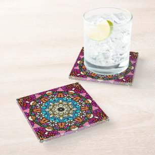 Flower Power Groovy Garden Glass Coaster
