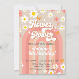 Flower Power Groovy girl 8th birthday invite. Invitation