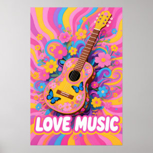 Flower Power Guitar Pop Art Poster