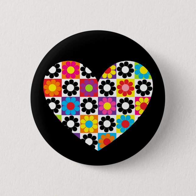 Flower Power Heart 6 Cm Round Badge (Front)