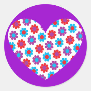 Flower Power Heart Classic Round Sticker