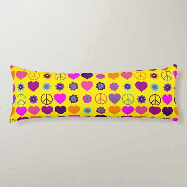 Flower Power Heart Peace Pattern + your backgr. Body Cushion (Front)