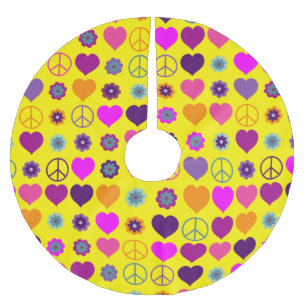 Flower Power Heart Peace Pattern + your backgr. Brushed Polyester Tree Skirt