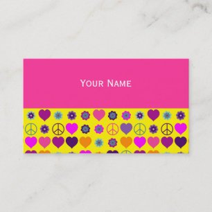 Flower Power Heart Peace Pattern + your backgr. Business Card