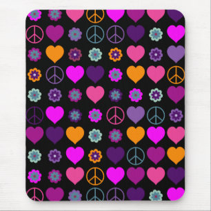 Flower Power Heart Peace Pattern + your backgr. Mouse Mat
